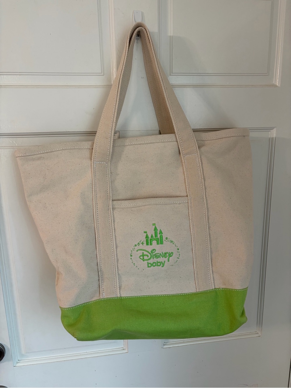 Rare Oversized Disney Baby Canvas Tote Bag-Gender Neutral Green and Natural